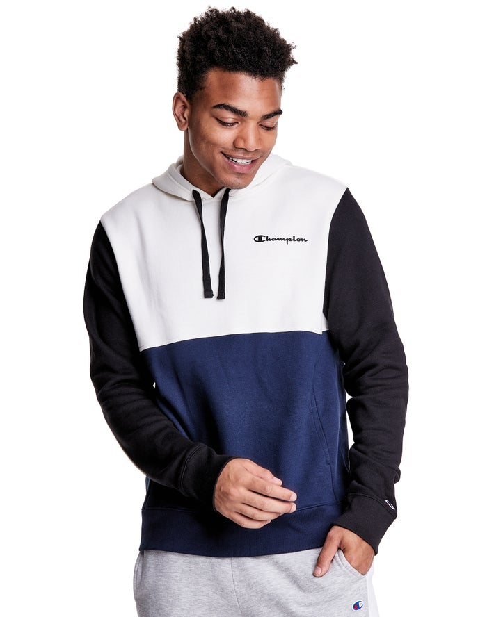 Champion Mens Hoodie NZ - Colorblock Fleece White/Navy ( 9804-XSYAW )